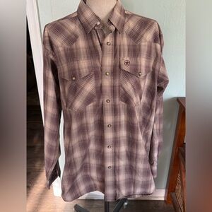 Ariat Pro Series Pearl Snap Button Down Plaid Western Cowboy Shirt Size Medium